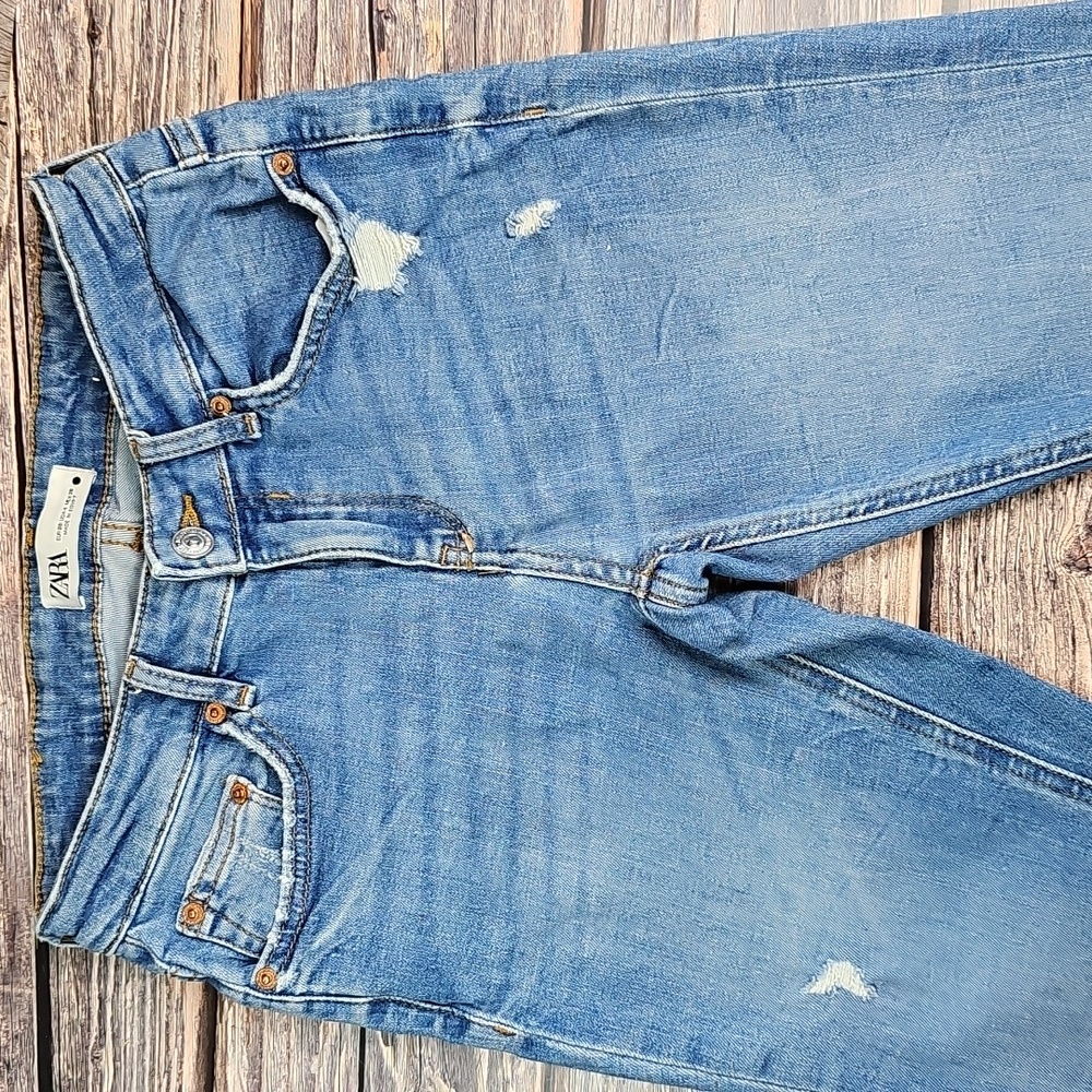 NEW ZARA PREMIUM DENIM COLLECTION DISTRESSED MID-RISE SKINNY ANKLE JEANS - Picture 2 of 10